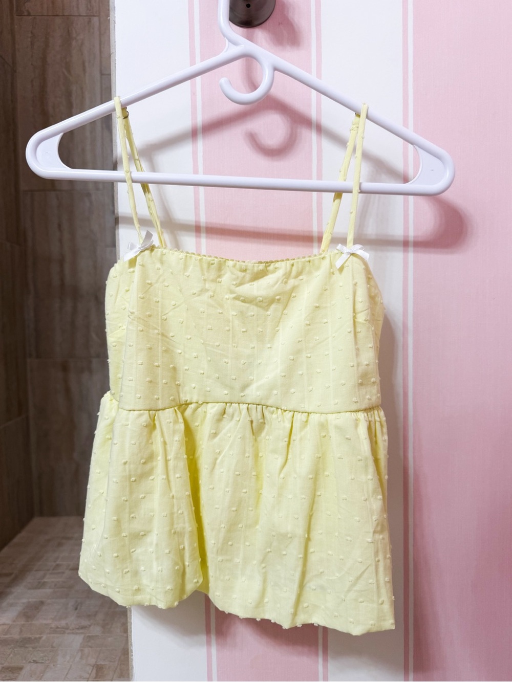 Yellow Swiss Dot Spaghetti Strap Babydoll Tank